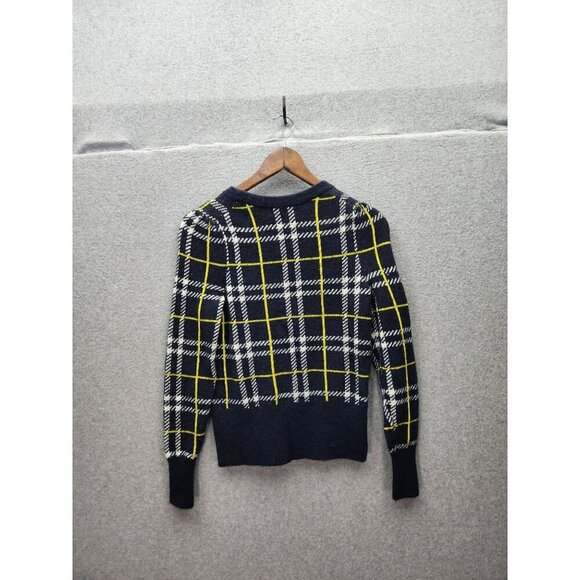 Banana Republic Womens XS Plaid Wool Blend Sweater Navy/Yellow/White - Picture 4 of 4